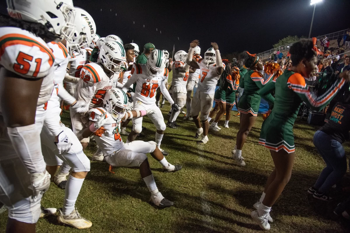 Our Mighty Rams celebrating the defeat of Santa Fe high school in the 2022 district championship. Courtesy of Lawren Simmons/Special To The Sun